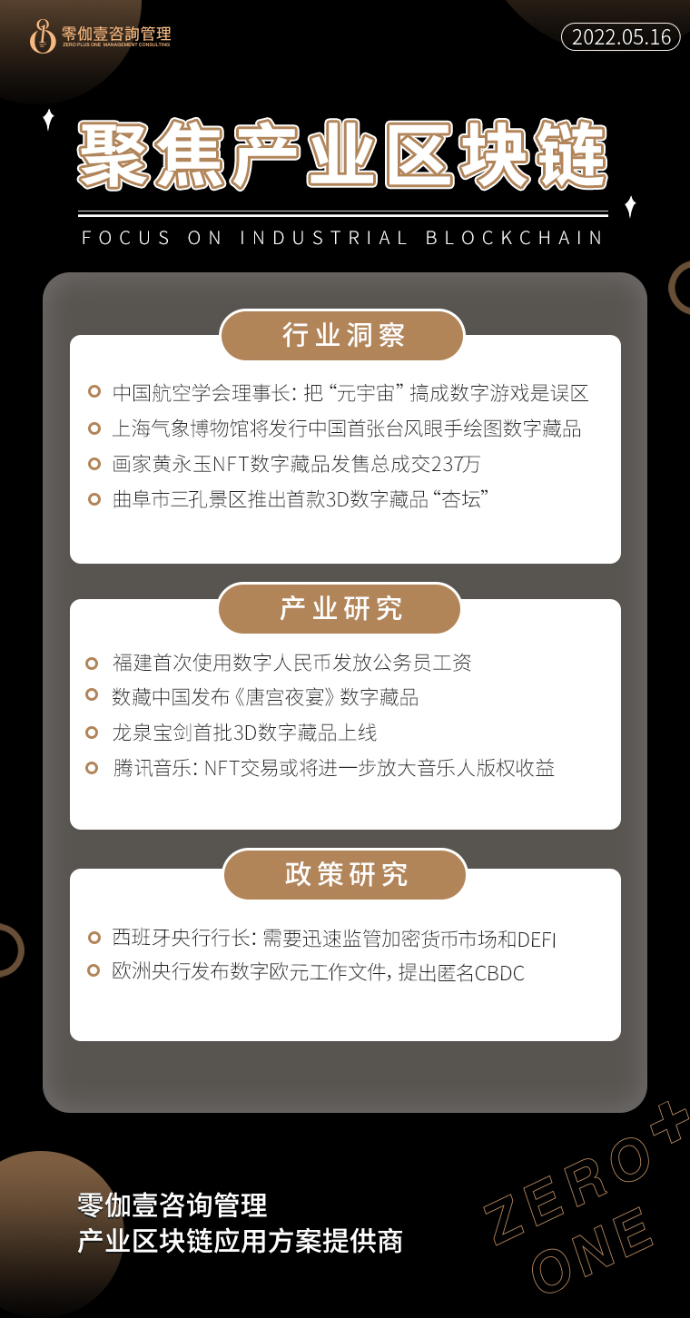 5.16产业区块链新资讯，零伽壹整理收集分享