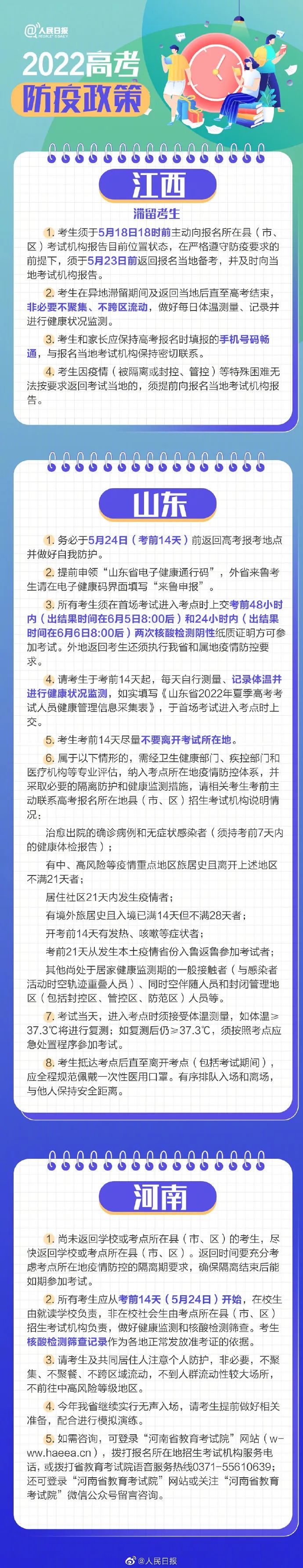 @2022高考生，重要提醒！各地高考防疫政策汇总来了