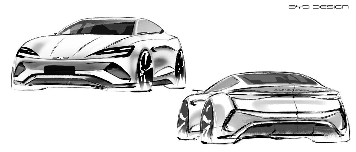Model3对手出现，比亚迪“海豹”设计手稿曝光