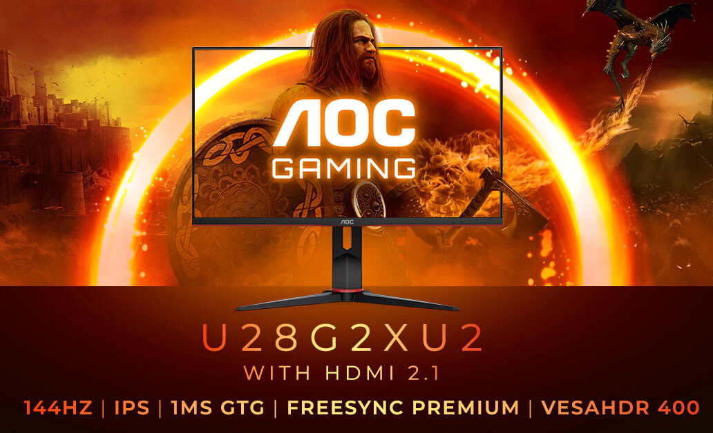 AOC 发布新款 u28g2xu2 显示器，28 英寸 4k 144hz