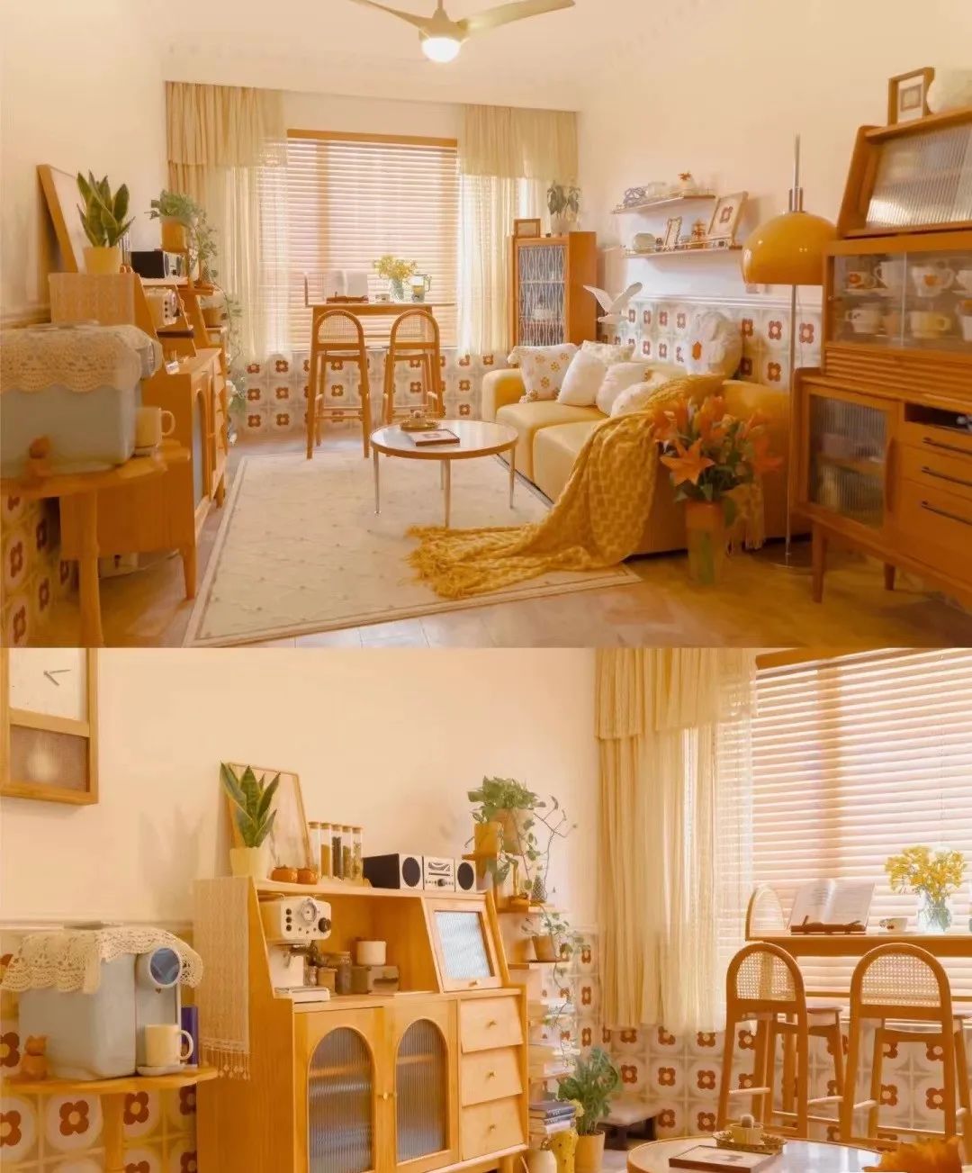 爆改50㎡复古小屋，撞色小花砖、半开放厨房好看到令人叫绝