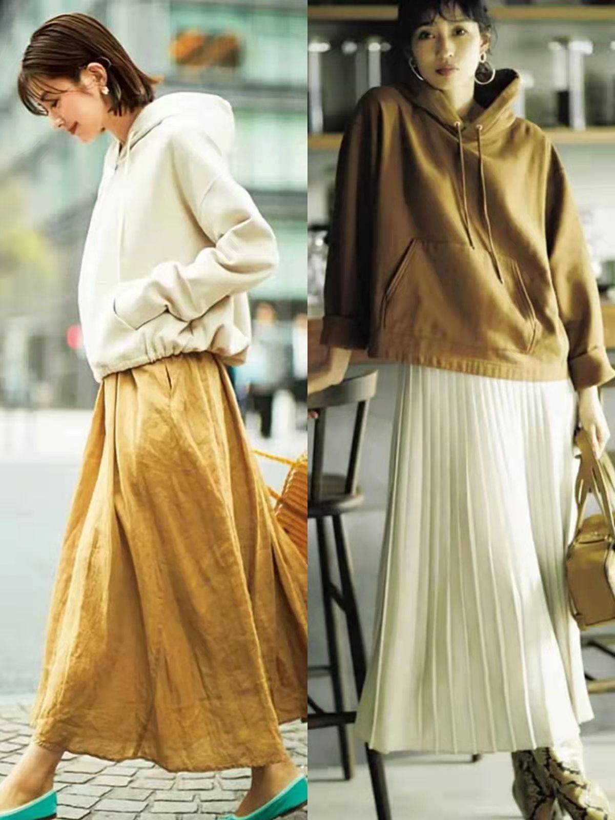 今年开春火了一种穿法,叫"卫衣 过膝裙",40岁后穿减龄又优雅