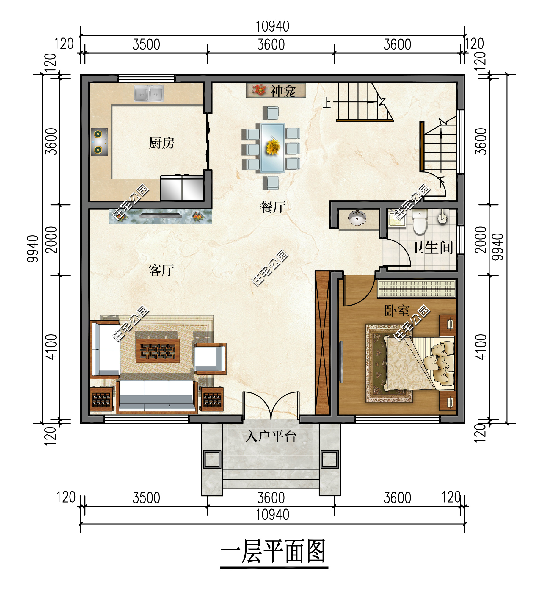 开放式客厅+朝南卧室+西墙无窗，10×11米二层别墅实用舒适