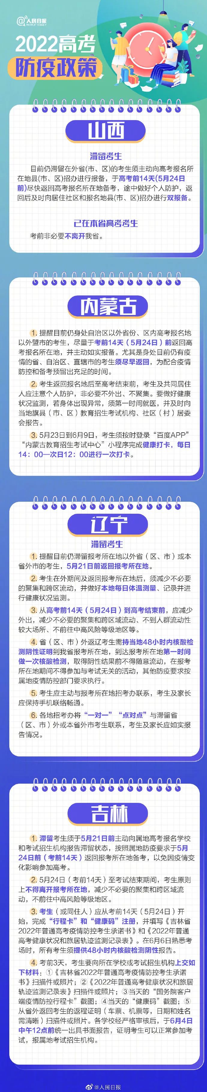 @2022高考生，重要提醒！各地高考防疫政策汇总来了