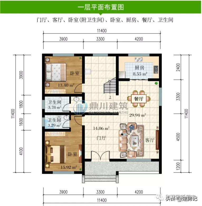 开间11米，广东17款三层农村别墅，尺寸布局有讲究，符合乡村风水