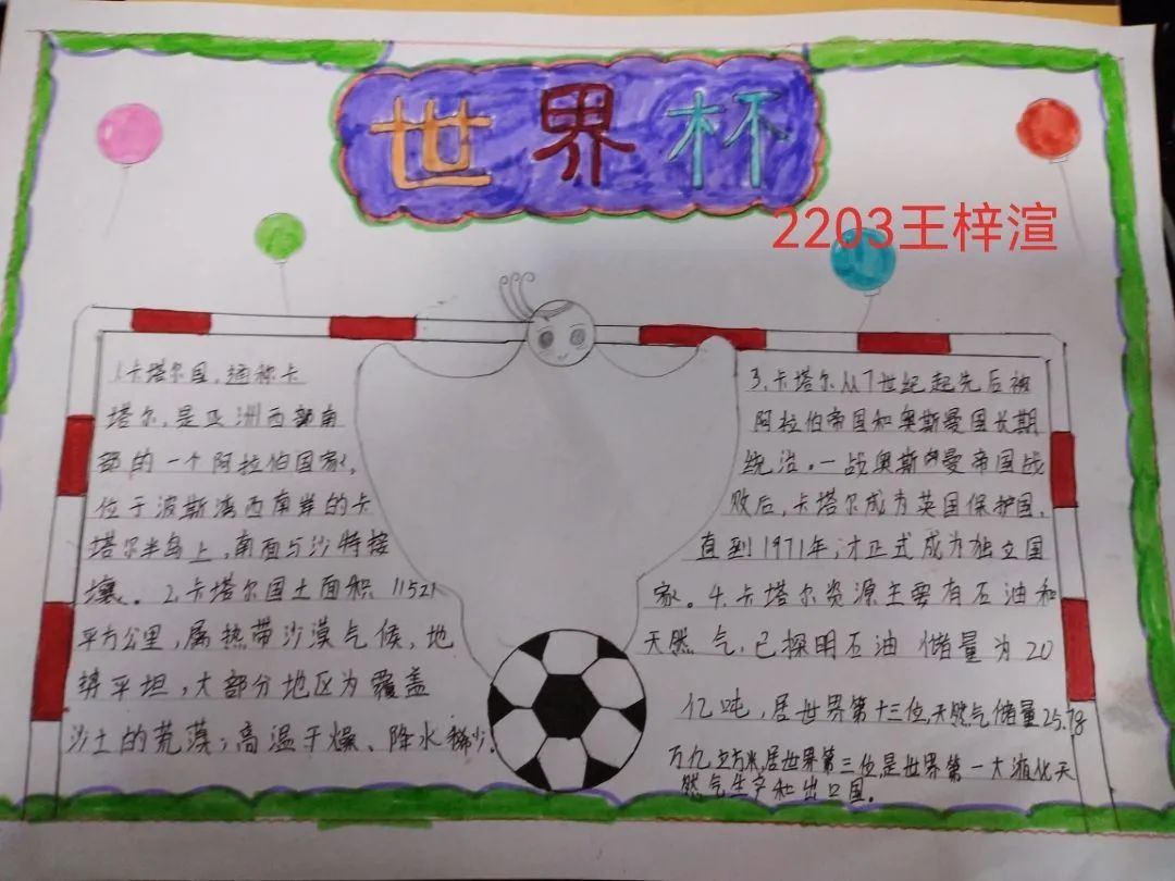 2019获奖世界杯手抄报（聚焦“双减”-曼妙“馄饨皮”带你走进世界杯，还普及地理知识）