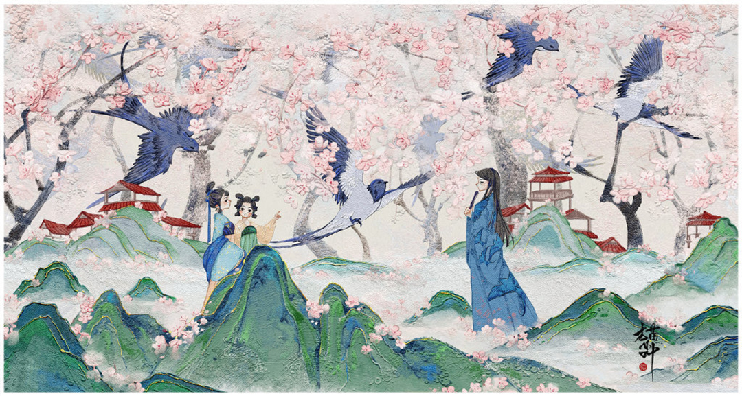 漂亮的古风美少女插画，画面构图简洁，给观者留下更多的遐想