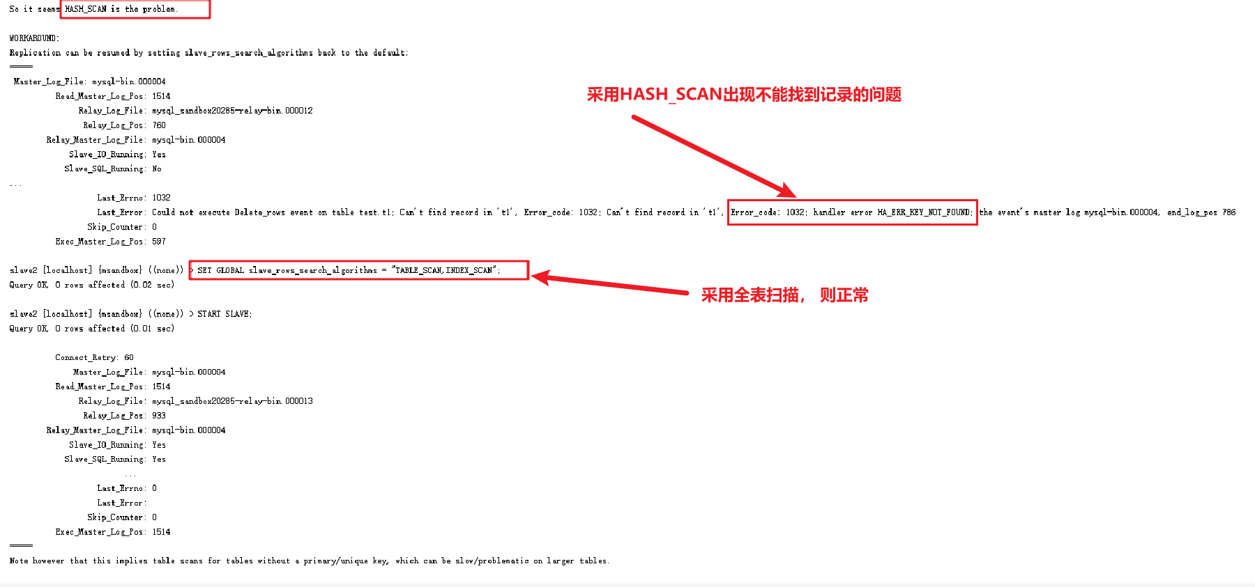 MySQL主从同步出现的诡异HA_ERR_KEY_NOT_FOUND故障