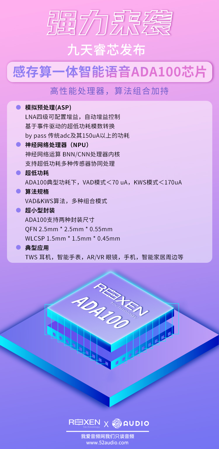 九天睿芯推出基于感存算一体ADA100智能语音芯片助力麦克风智能化