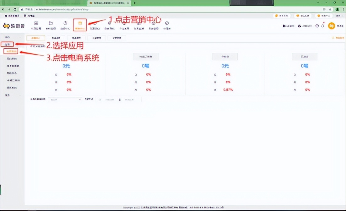 如何在酷雷曼全景系统营销应用中添加电商系统？