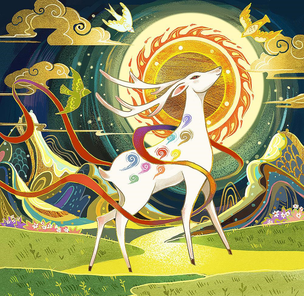 九色鹿古代的生态比现在好,因此古人看见野生动物的几率远超于现代人.