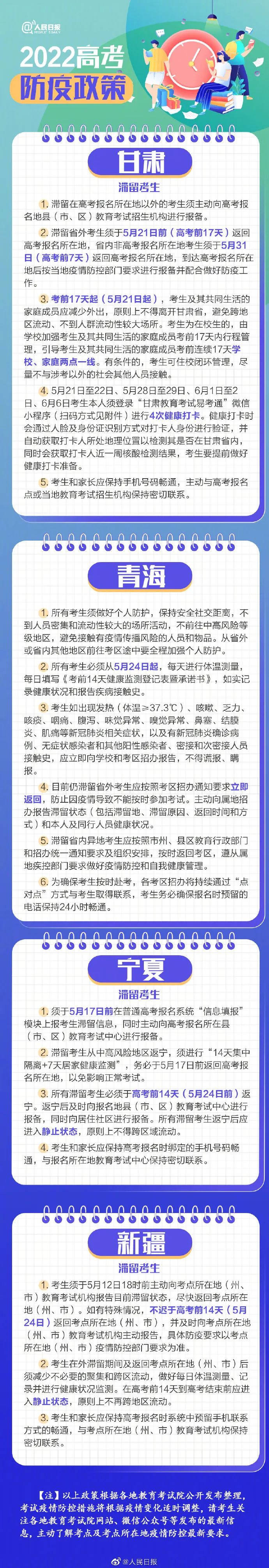 @2022高考生，重要提醒！各地高考防疫政策汇总来了