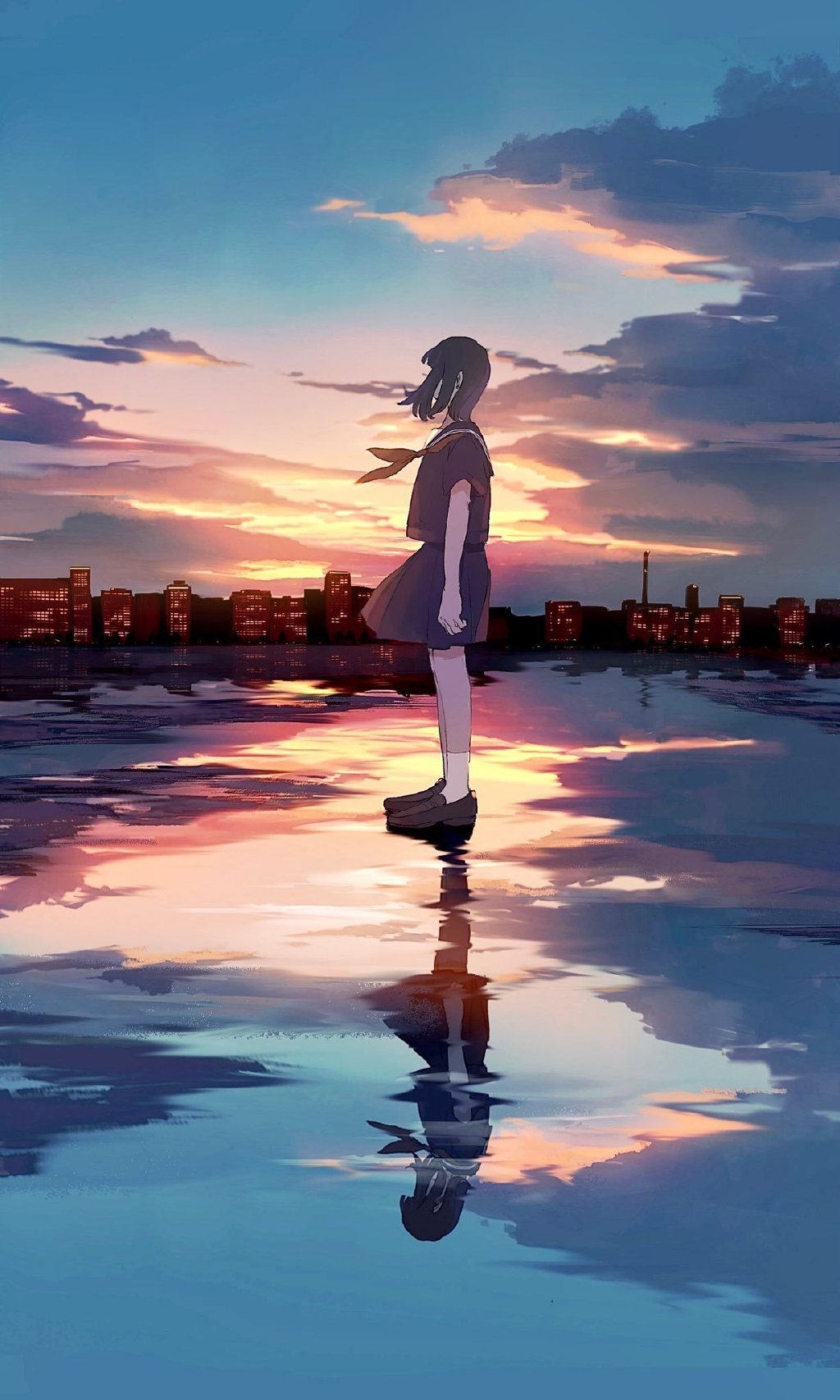 静谧浪漫的唯美场景插画,干净又忧郁的蓝呼吸感很强