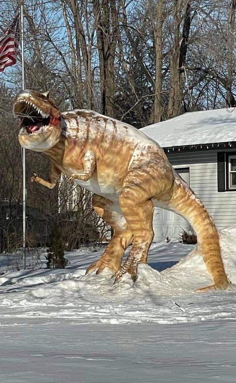 美国老哥用积雪堆出霸王龙,耗时170小时,细节都跟真的一样