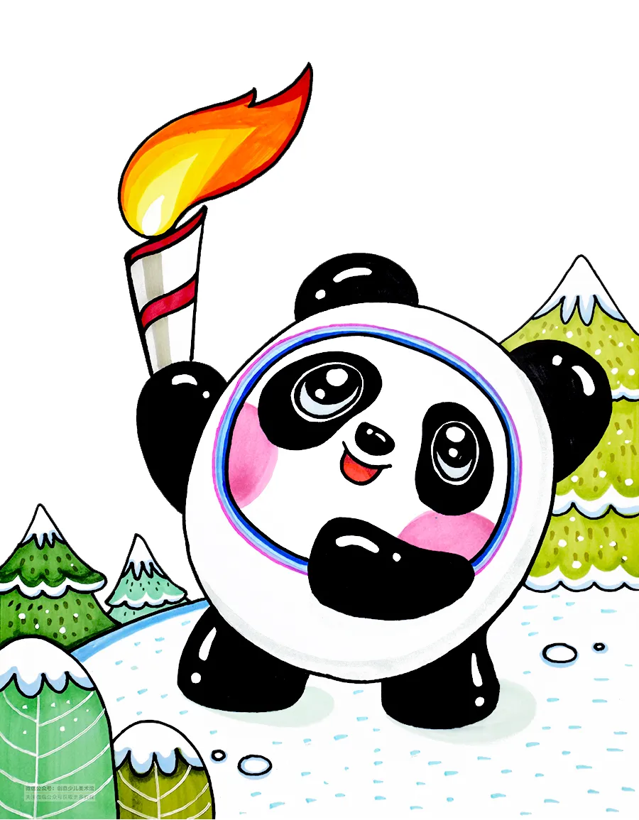 冬奥会项目简笔画(儿童画教程|相约冬奥《冬奥"顶流"冰墩墩》)