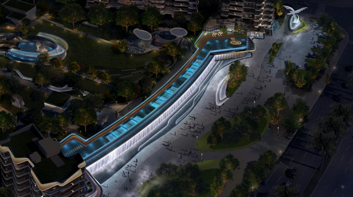 天恒湾景｜住宅小区还有一个世界最长的水幕泳池？