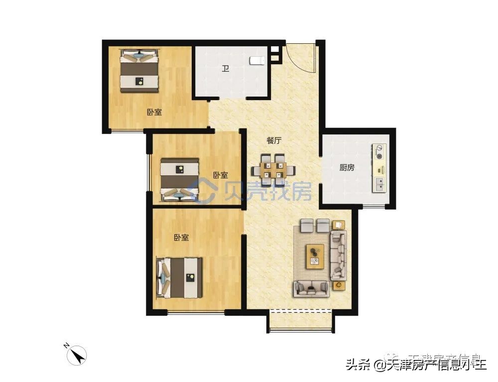 天津刚需户型总价越来越低，70平两居，80平米建三居