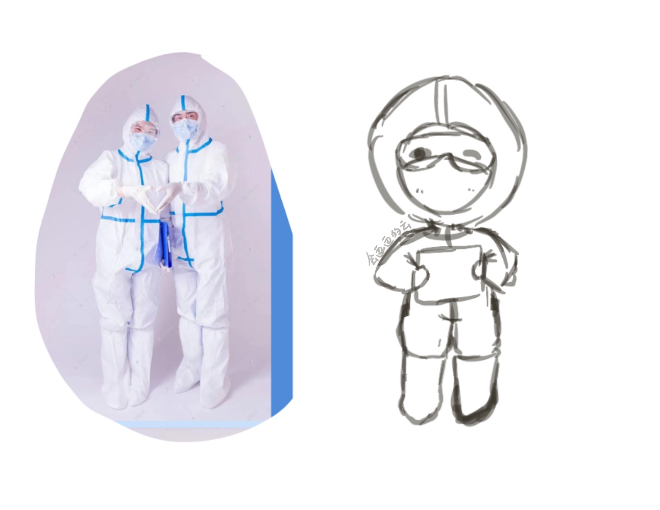 白衣天使简笔画戴口罩穿防护服一二三四年级的疫情绘画