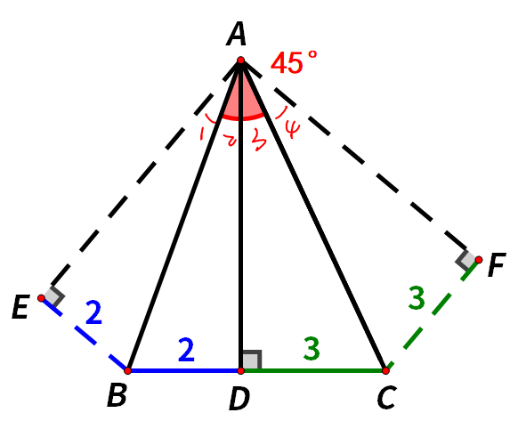 已知BD=2，CD=3，∠BAC=45°，求三角形ABC的面积