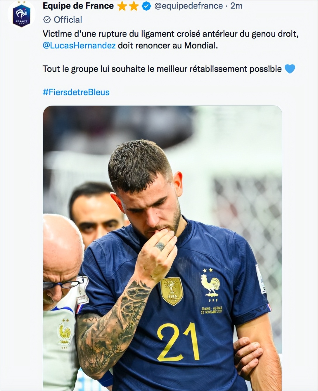 2018世界杯法国左后卫（法国队官方：卢卡斯-埃尔南德斯十字韧带断裂，告别本届世界杯）-趣拿体育