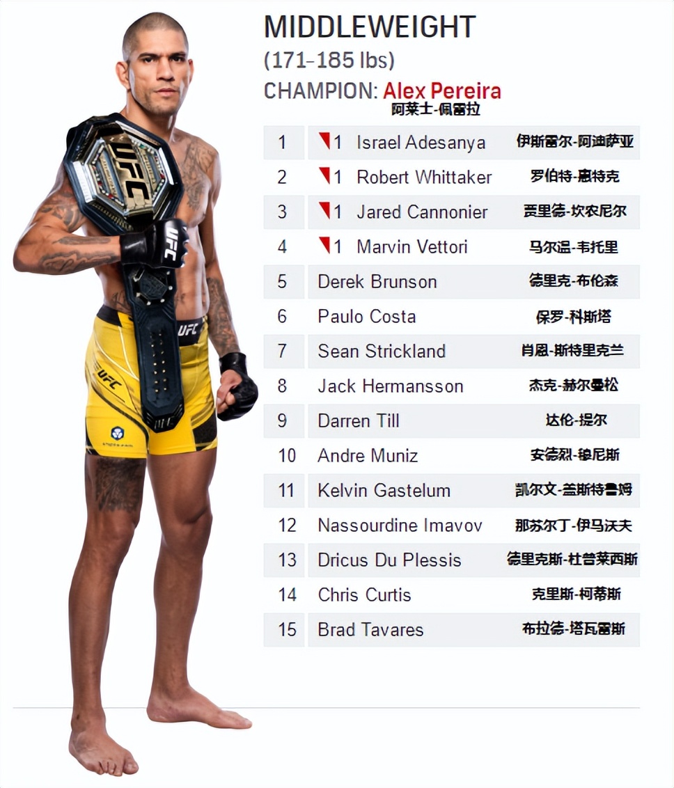 ufc八個量級冠軍（UFC各量級最新排名 2022.11.15更新）