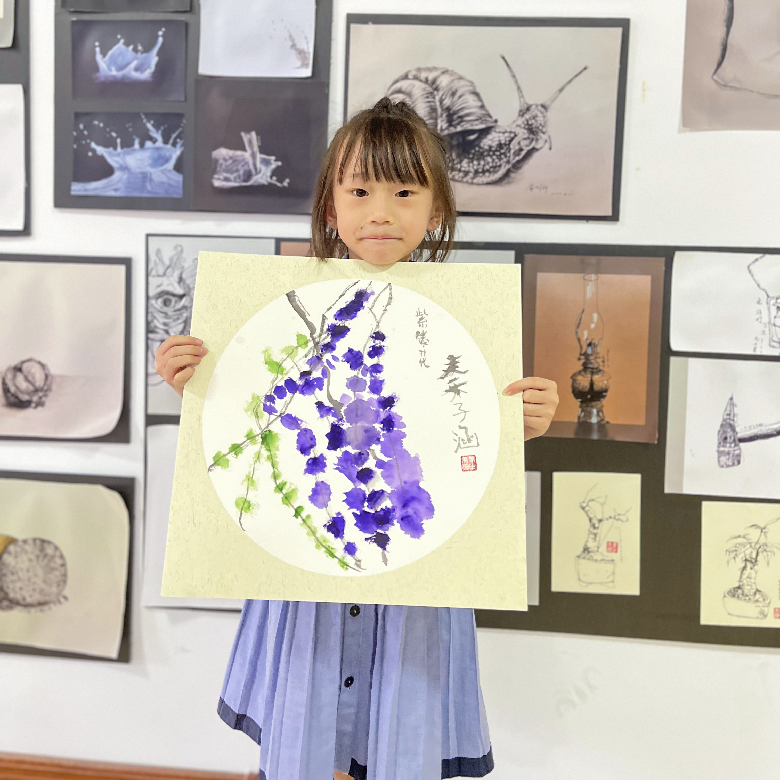 少儿美术丨儿童创意水墨画 紫藤花 网络知识