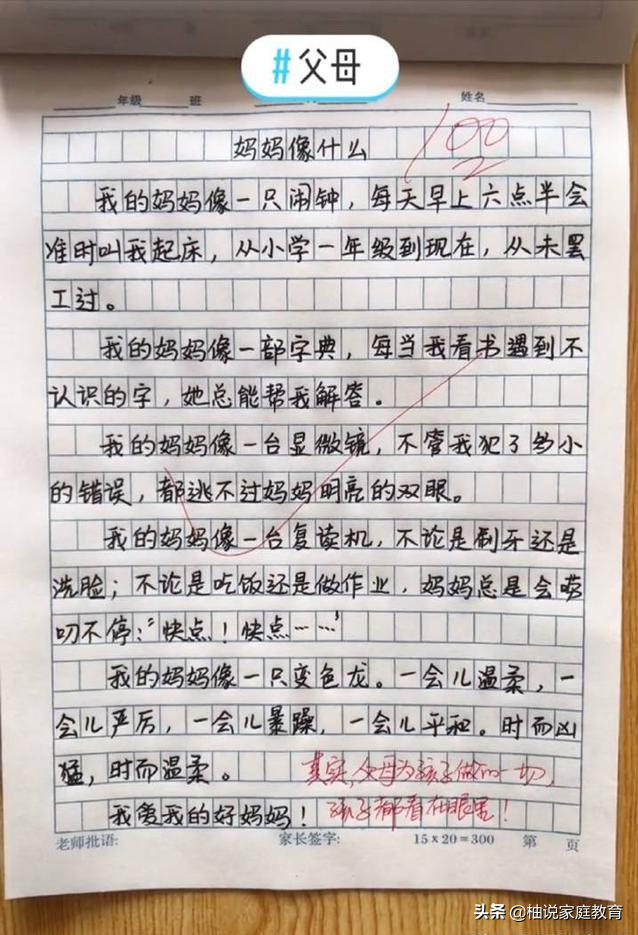 小学生的优秀作文，虽然语句简单，可满屏皆是对妈妈的爱