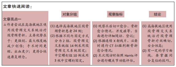 在高海拔地区应用股骨颈交叉系统内固定治疗股骨颈骨折