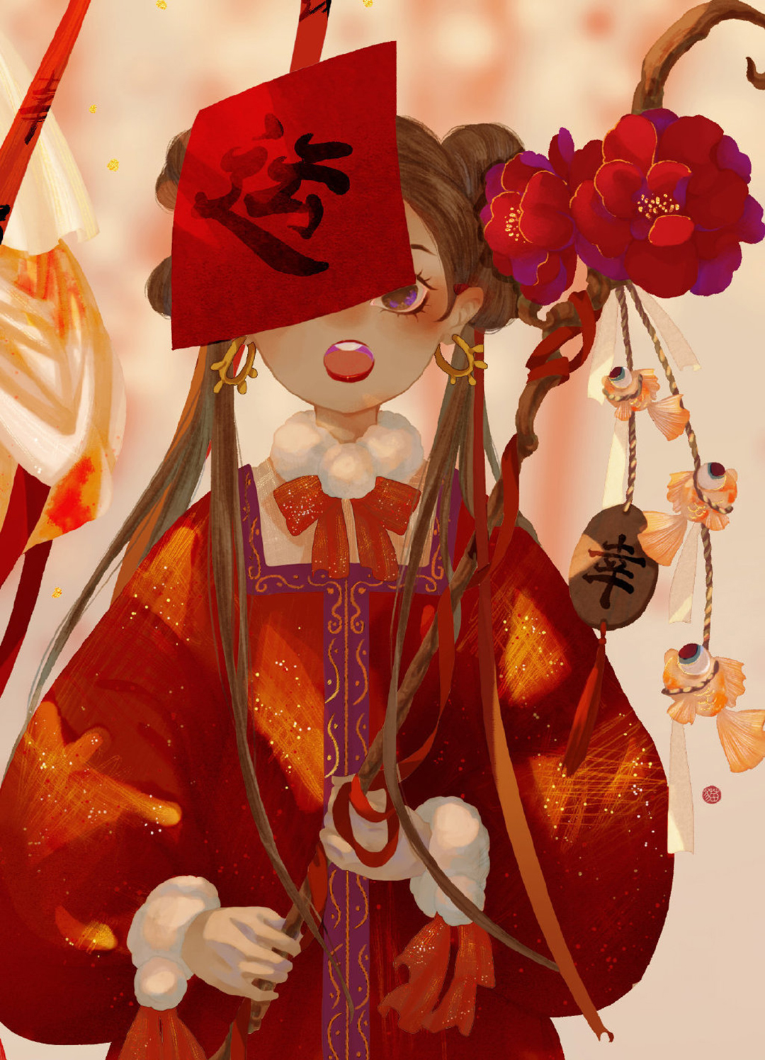 漂亮的古风美少女插画，画面构图简洁，给观者留下更多的遐想