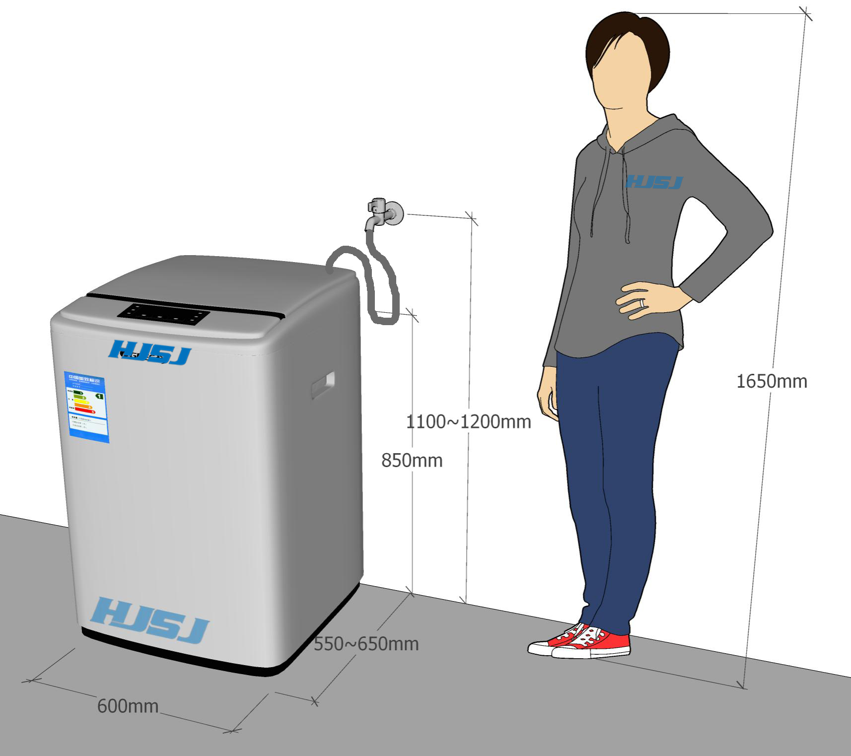 波轮式洗衣机水龙头安装高度宜为1100~1200mm3.