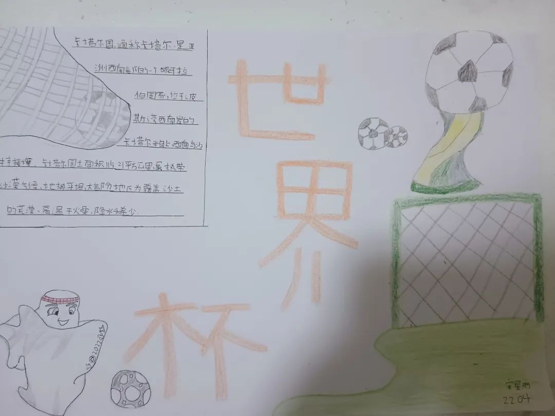 2019获奖世界杯手抄报（聚焦“双减”-曼妙“馄饨皮”带你走进世界杯，还普及地理知识）