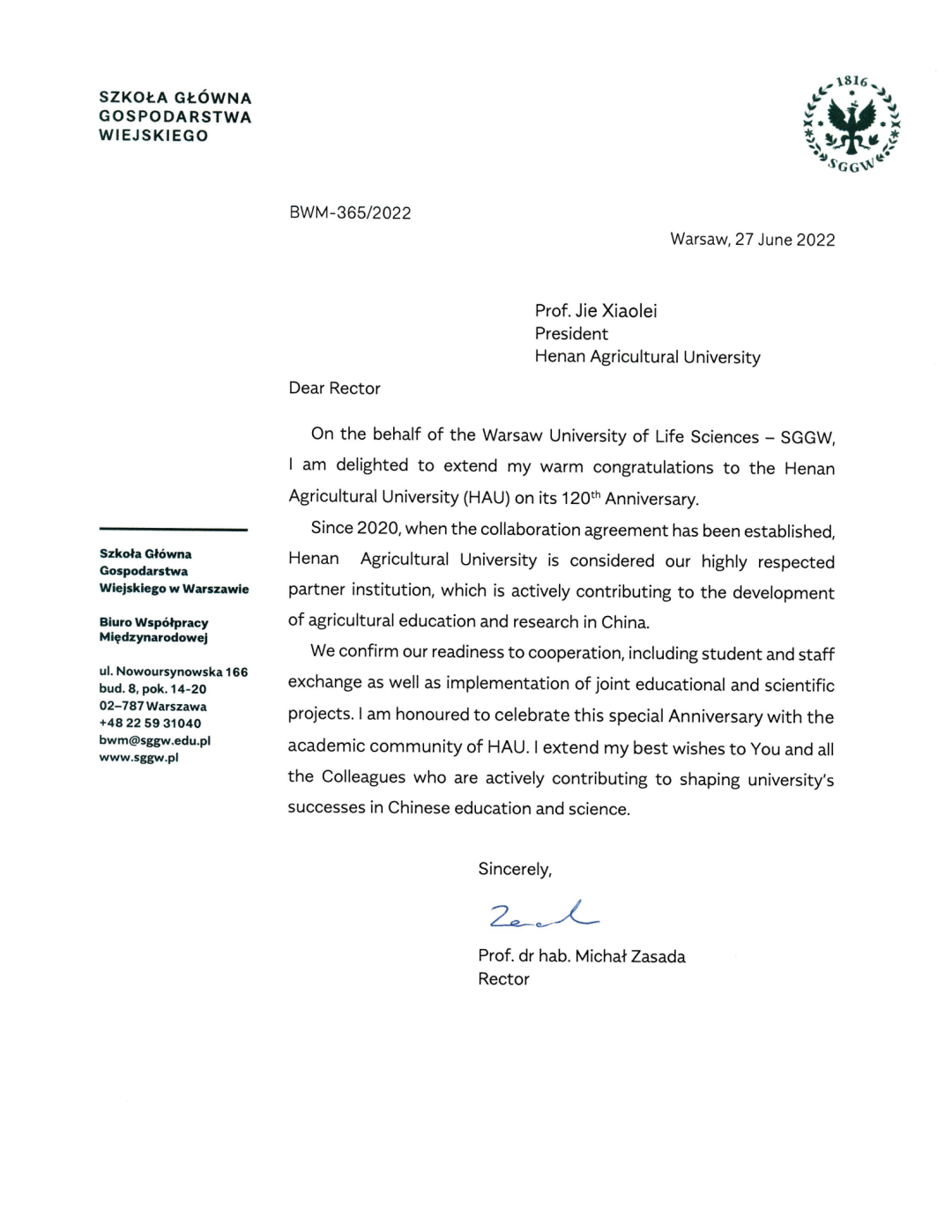 百余封贺信祝河南农业大学120周年华诞