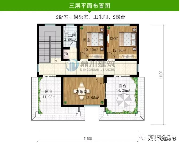 开间11米，广东17款三层农村别墅，尺寸布局有讲究，符合乡村风水