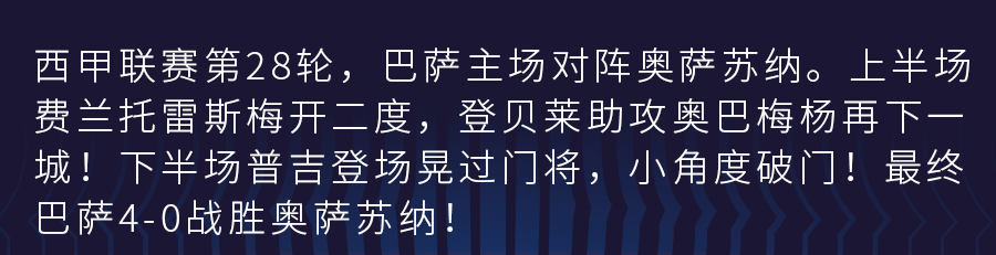 巴萨vs奥萨苏纳集锦（全取三分！巴萨4-0大胜奥萨苏纳）