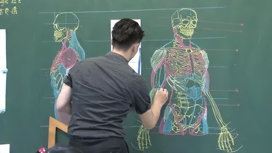 雕塑图片人物手绘(这个帅过男模的老师手绘人体骨骼圈粉上百万，还两次获世界级大奖)