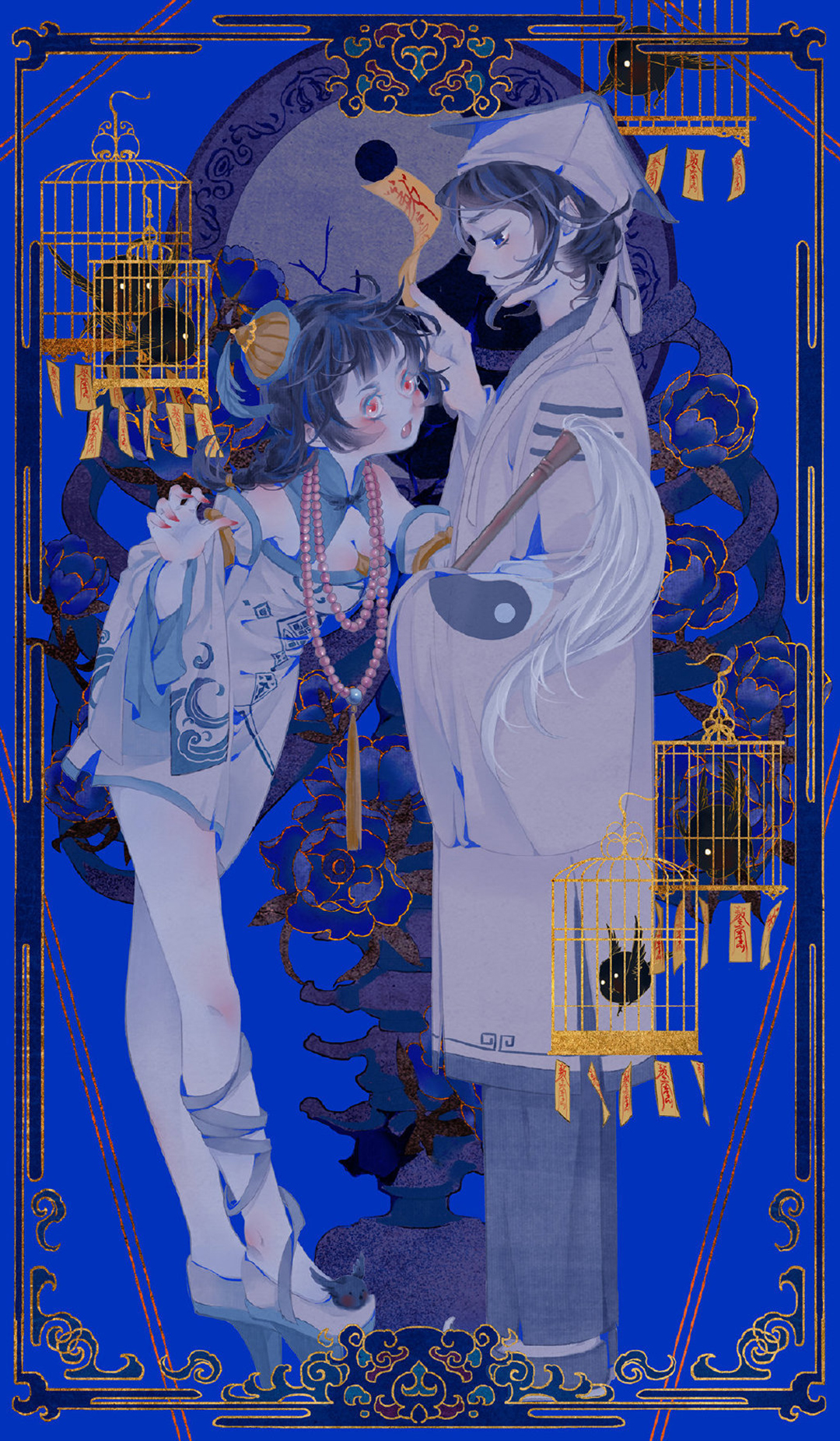 漂亮的古风美少女插画，画面构图简洁，给观者留下更多的遐想