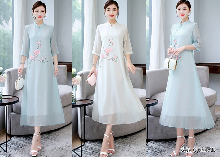 这几款优雅知性显瘦的改良旗袍式连衣裙，穿出民族风的别样美