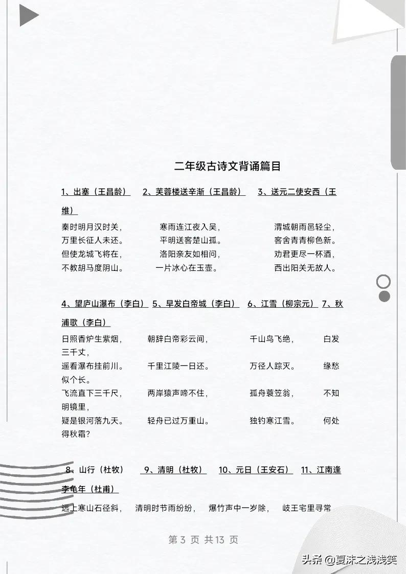 小學(xué)1-6年級必背古詩匯總