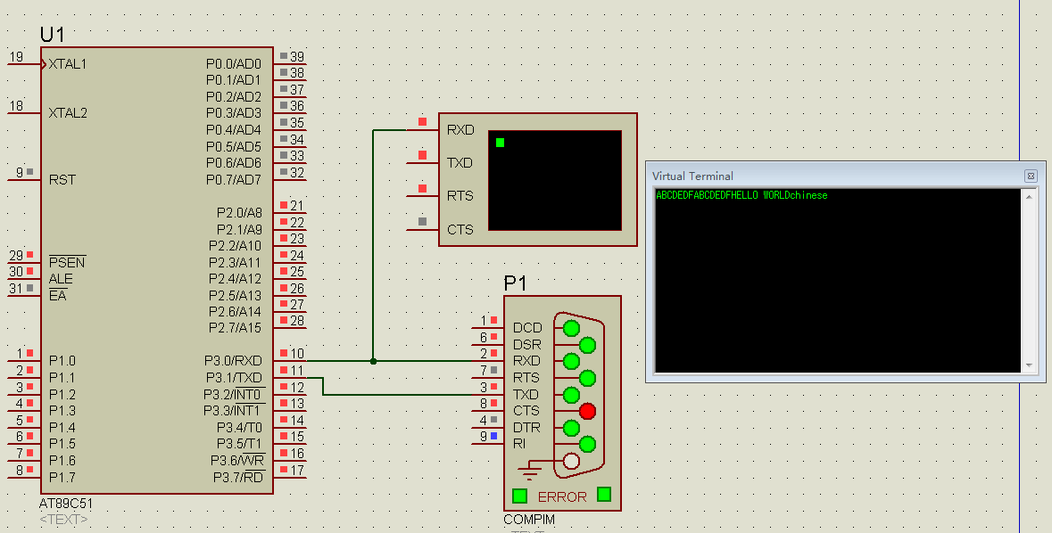 单片机学习笔记二十二：基于Proteus仿真虚拟串口实验