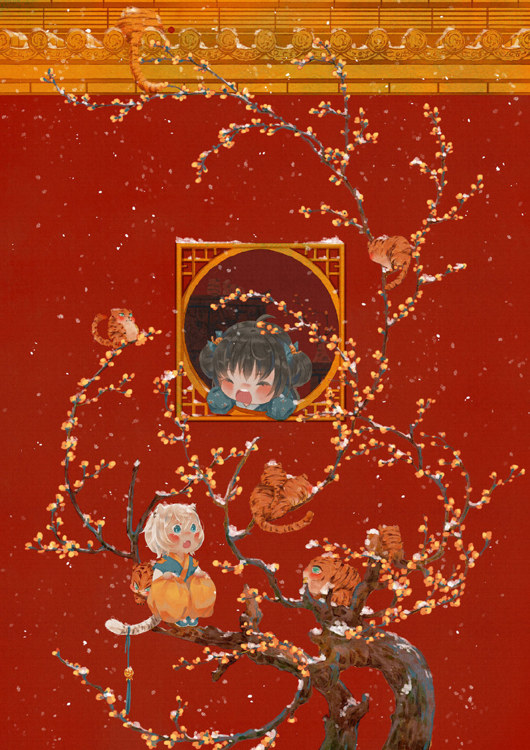 漂亮的古风美少女插画，画面构图简洁，给观者留下更多的遐想
