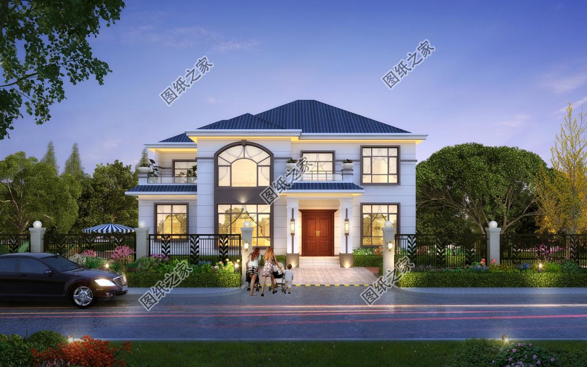 二层欧式农村自建房设计，外观造型唯美浪漫，白墙砖增添温馨感