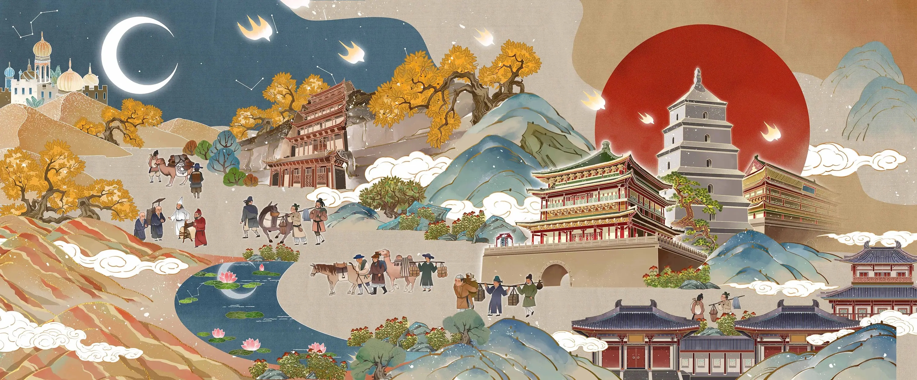 编辑搜图陆上丝绸之路在古代中国,丝绸和瓷器一直都是出口的重要商品