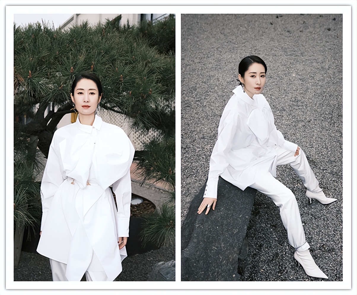 宋佳和刘敏涛都是40多岁了，同样穿商务风的服装，气质相差不小