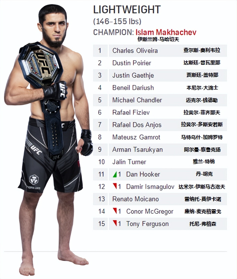 ufc八個量級冠軍（UFC各量級最新排名 2022.11.15更新）