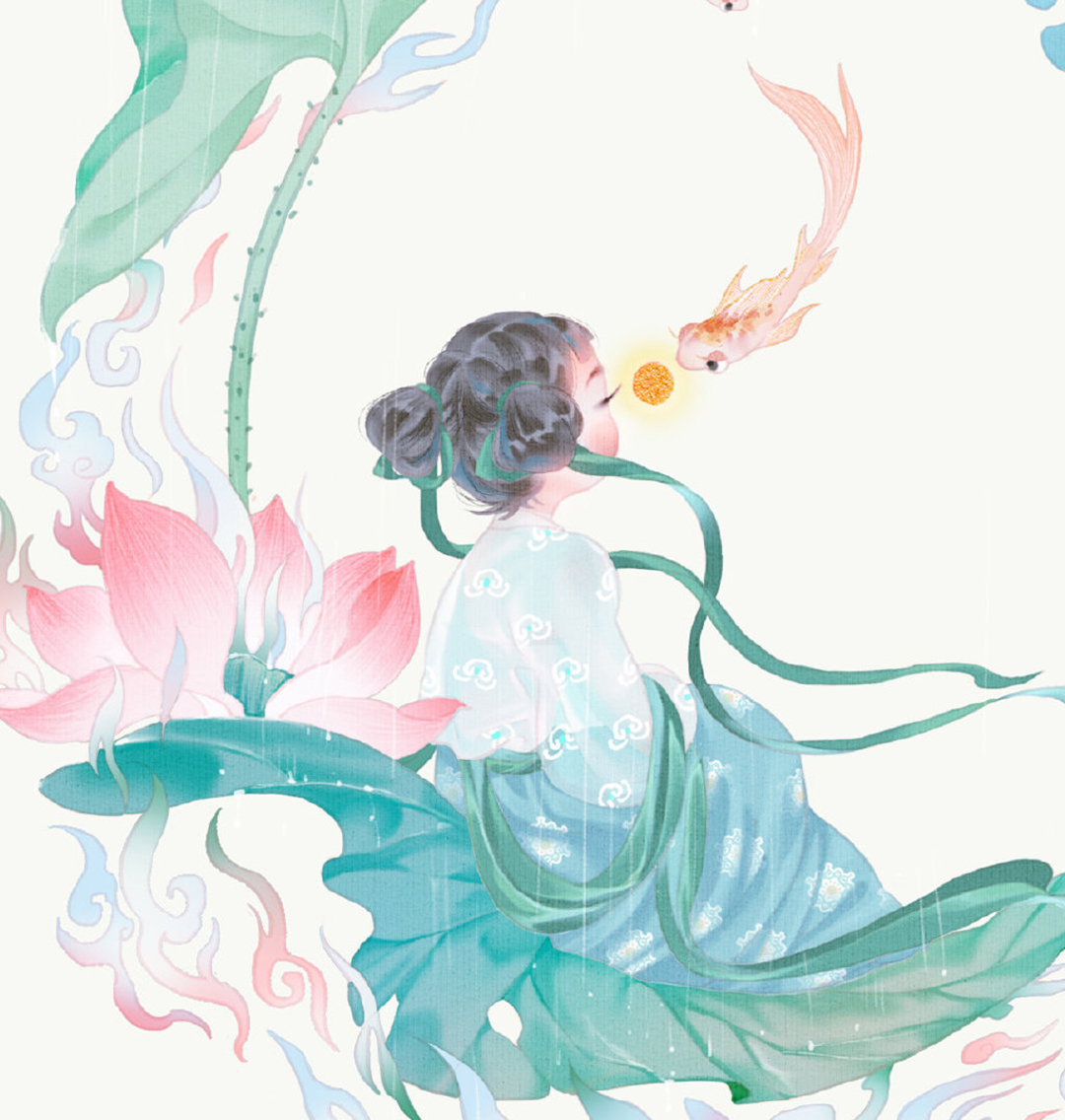 漂亮的古风美少女插画，画面构图简洁，给观者留下更多的遐想