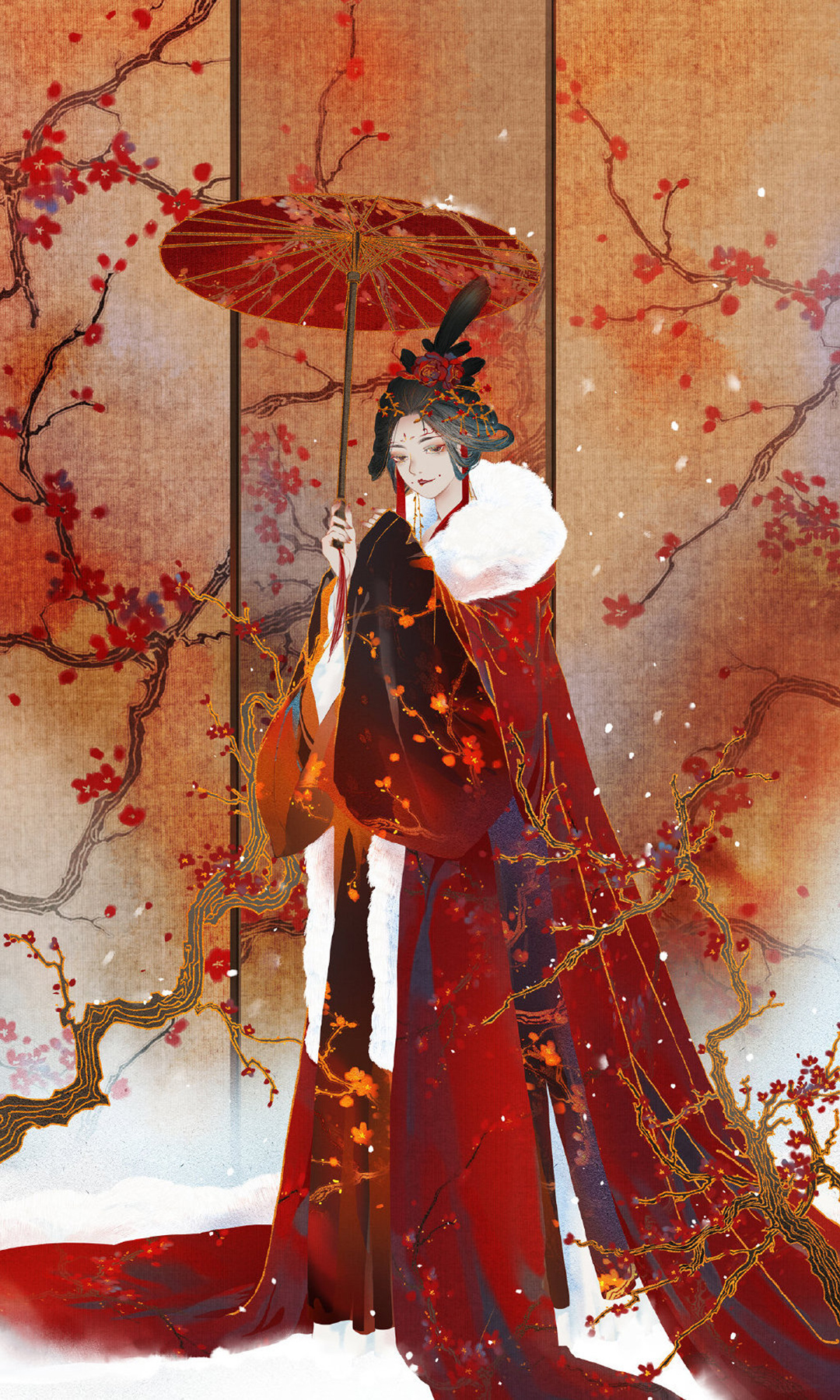 漂亮的古风美少女插画，画面构图简洁，给观者留下更多的遐想