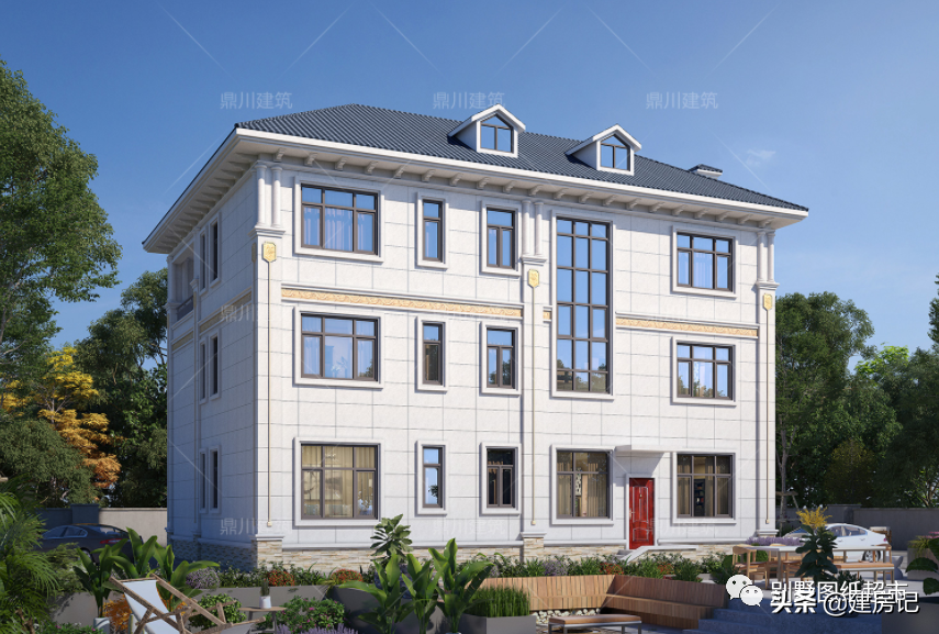 浙江15x13米三层复式别墅，旋转楼梯+车库，全套图纸+室内设计