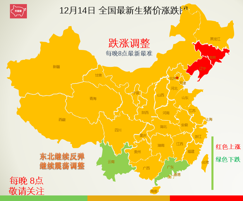 12月14日全国最新生猪报价，跌涨调整，东北继续有反弹