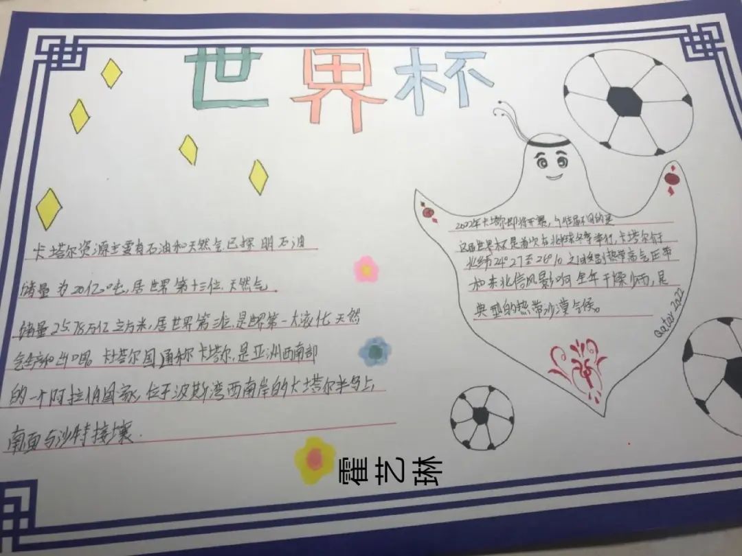 2019获奖世界杯手抄报（聚焦“双减”-曼妙“馄饨皮”带你走进世界杯，还普及地理知识）
