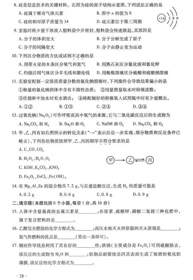 河南历年中考真题——化学试卷（含答案）
